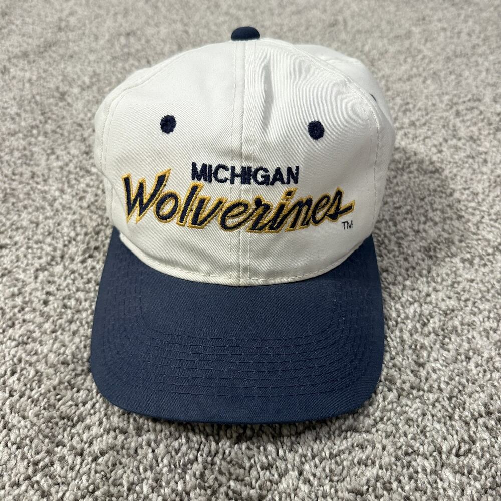 Vintage Michigan Wolverines Snapback Hat White Sports Specialties Script Twill